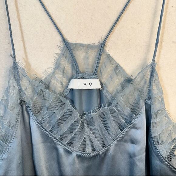 IRO Berwyn Summer Blue Lace-Trimmed Silk Charmeuse Cami Spaghetti Straps Large - Picture 4 of 5